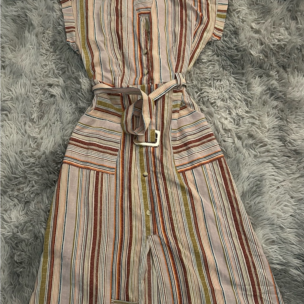 Striped Belted Button-Front Women’s Dress in Multicolor